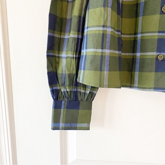 WeWoreWhat Puff Sleeve Plaid Oversized Collared Blouse NWT Academia - Picture 6 of 12